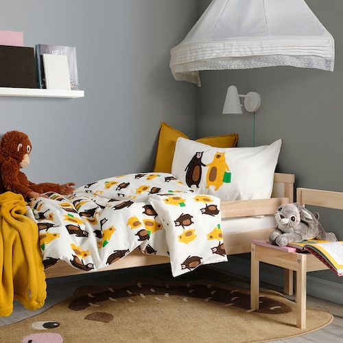 BRUMMIG Duvet cover and pillowcase, bear pattern yellow/brown, 150x200/50x80 cm, 70521148