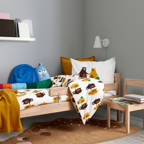 BRUMMIG Duvet cover and pillowcase, bear pattern yellow/brown, 150x200/50x80 cm, 70521148