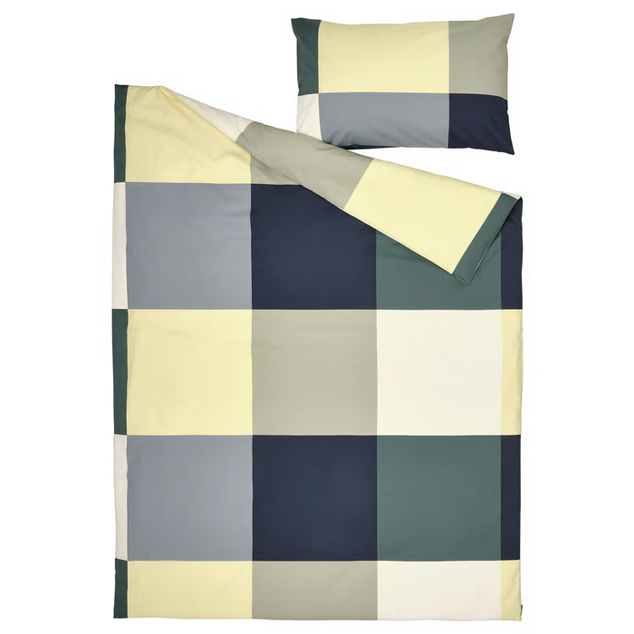 BRUNKRISSLA Duvet cover and pillowcase, green/multicolour, 150x200/50x80 cm, 10554815