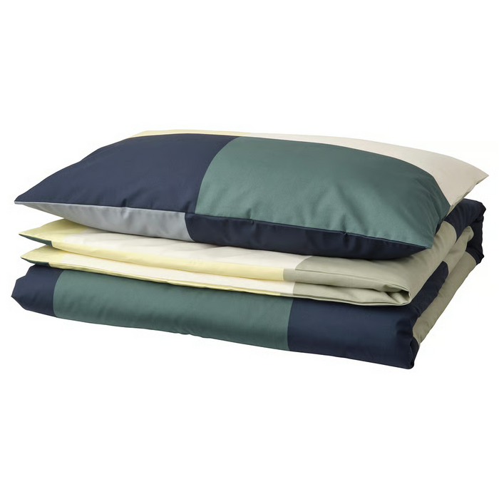 BRUNKRISSLA Duvet cover and pillowcase, green/multicolour, 150x200/50x80 cm, 10554815