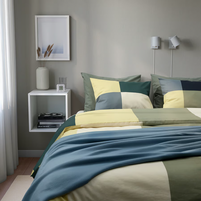 BRUNKRISSLA Duvet cover and pillowcase, green/multicolour, 150x200/50x80 cm, 10554815