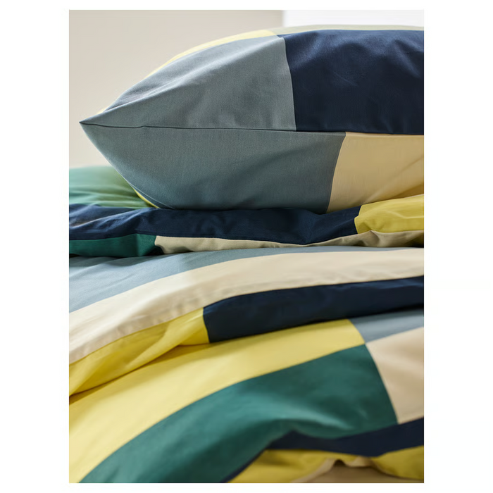BRUNKRISSLA Duvet cover and pillowcase, green/multicolour, 150x200/50x80 cm, 10554815