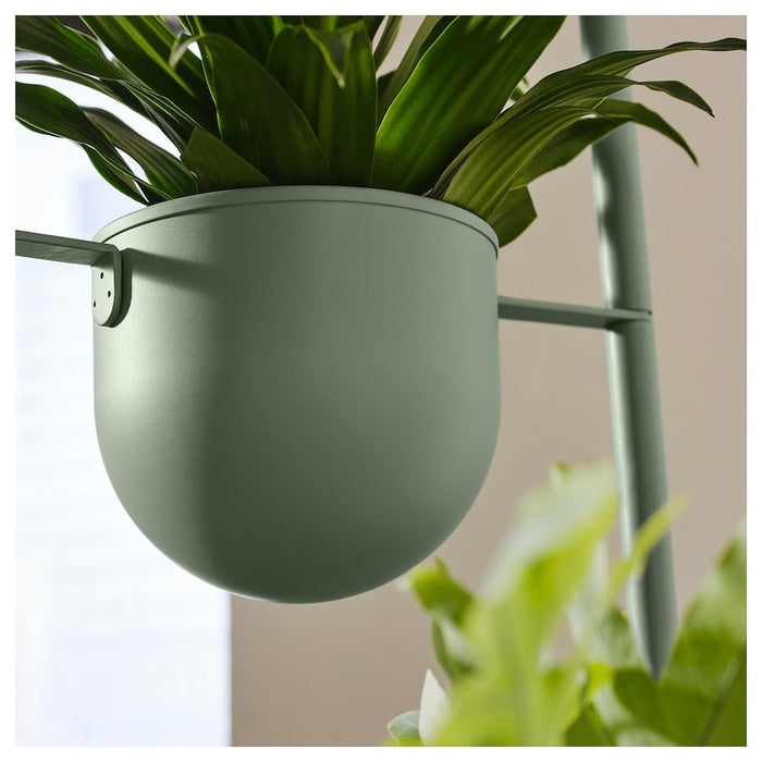 DAKSJUS plant stand with 3 plant pots, in/outdoor light grey-green