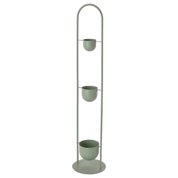 DAKSJUS plant stand with 3 plant pots, in/outdoor light grey-green