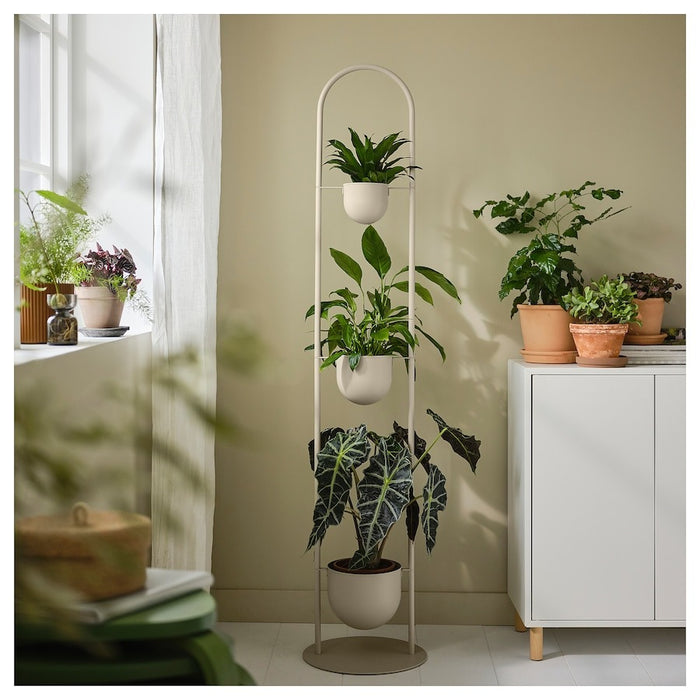 DAKSJUS plant stand with 3 plant pots, in/outdoor light grey-beige