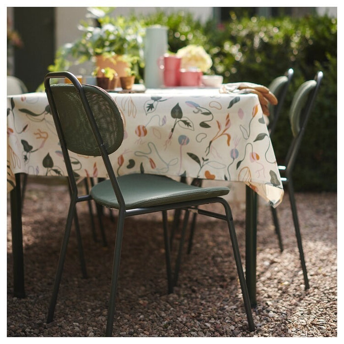 DAKSJUS Tablecloth, wipeable/sprout patterned off-white, 145x240 cm