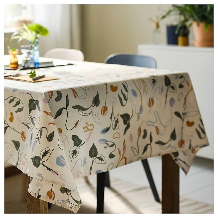 DAKSJUS Tablecloth, wipeable/sprout patterned off-white, 145x240 cm