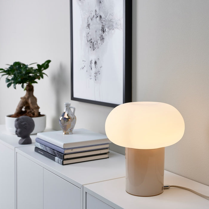 DEJSA Tabe Lamp, beige/opal white glass, 28cm