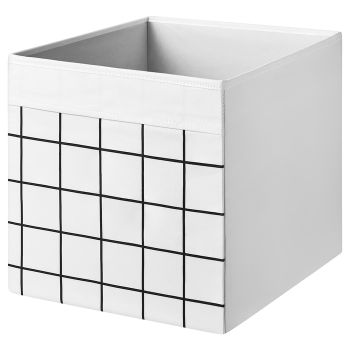 DRONA Box, white/check pattern, 33x38x33 cm