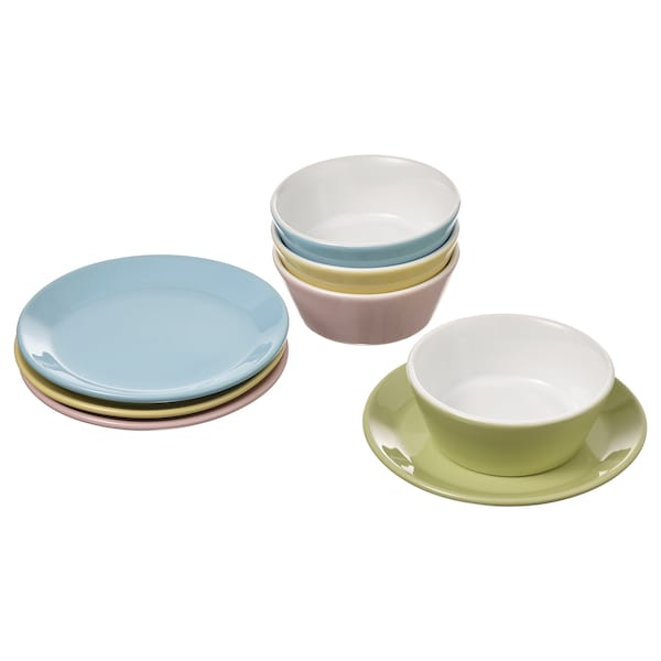 DUKTIG 8-piece plate/bowl playset, mixed colours, 40490252