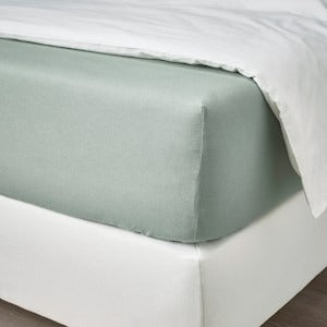 DVALA Fitted sheet, grey-green, 150x200 cm