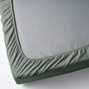 DVALA Fitted sheet, grey-green, 150x200 cm