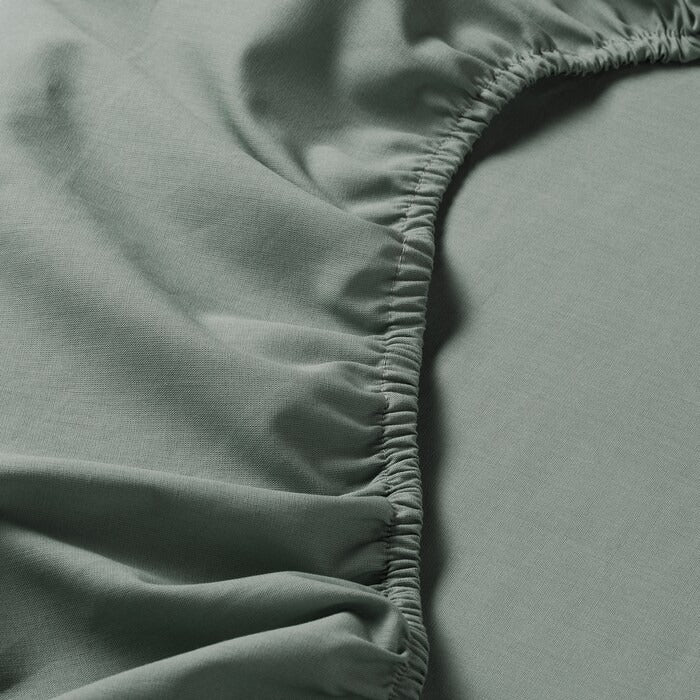 DVALA Fitted sheet, grey-green, 180x200 cm