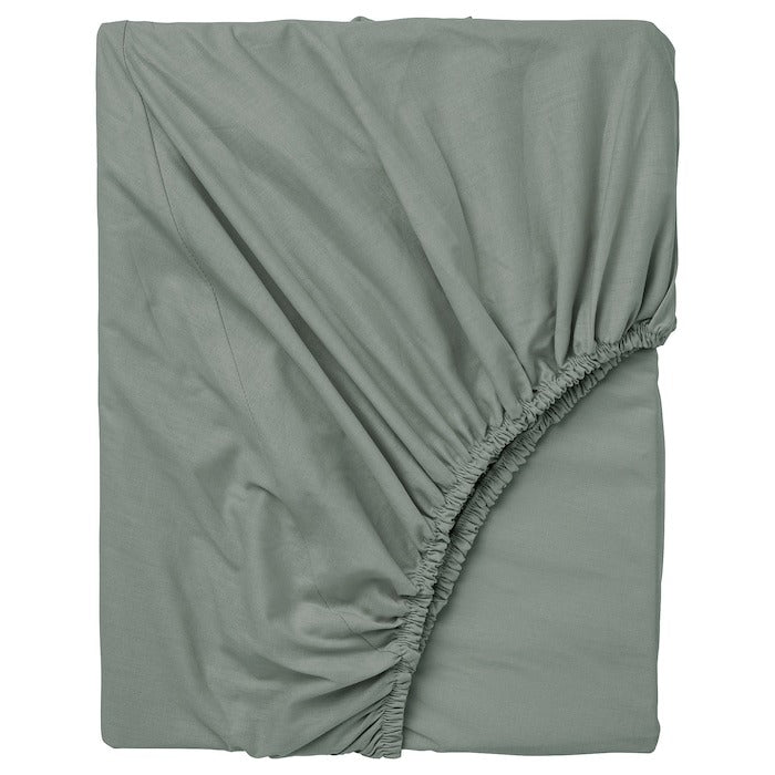 DVALA Fitted sheet, grey-green, 180x200 cm