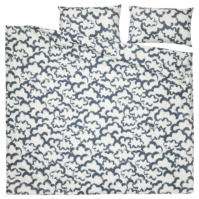 EKPURPURMAL Duvet cover and 2 pillowcases, white blue/cloud, 200x200/50x80 cm