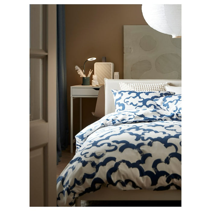 EKPURPURMAL Duvet cover and 2 pillowcases, white blue/cloud, 200x200/50x80 cm