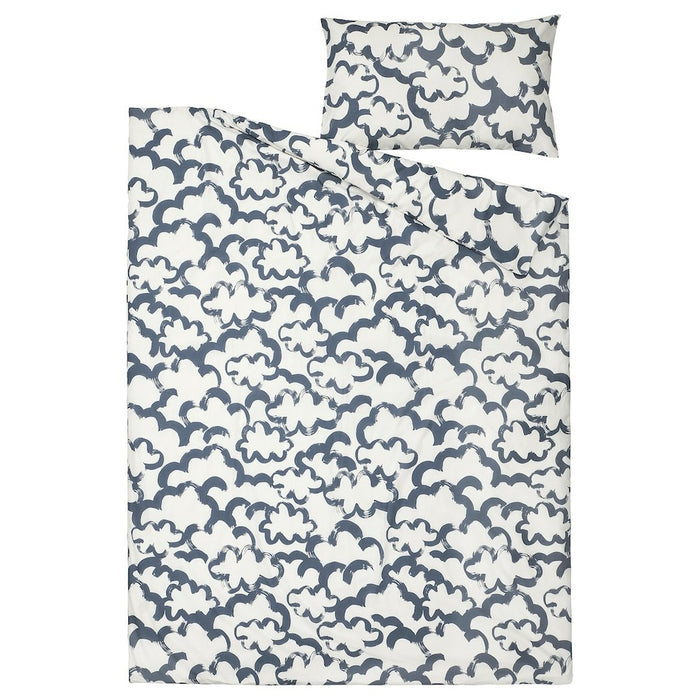 EKPURPURMAL Duvet cover and pillowcase, white blue/cloud, 150x200/50x80 cm