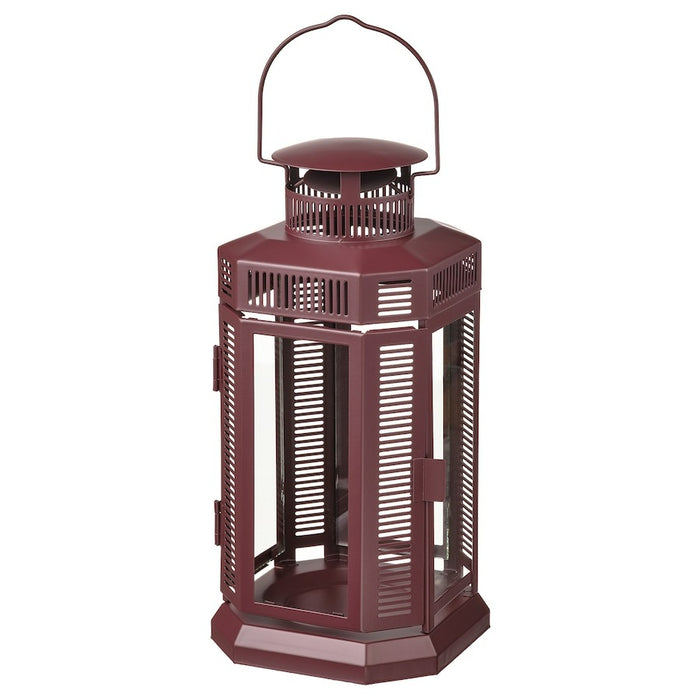 ENRUM Lantern for pillar candle, in/out, brown-red, 28 cm