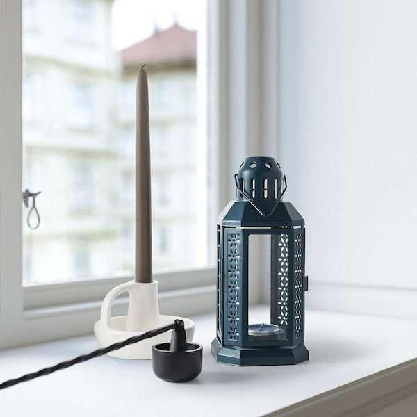 ENRUM Lantern for tealight, in/outdoor, black-blue, 22 cm