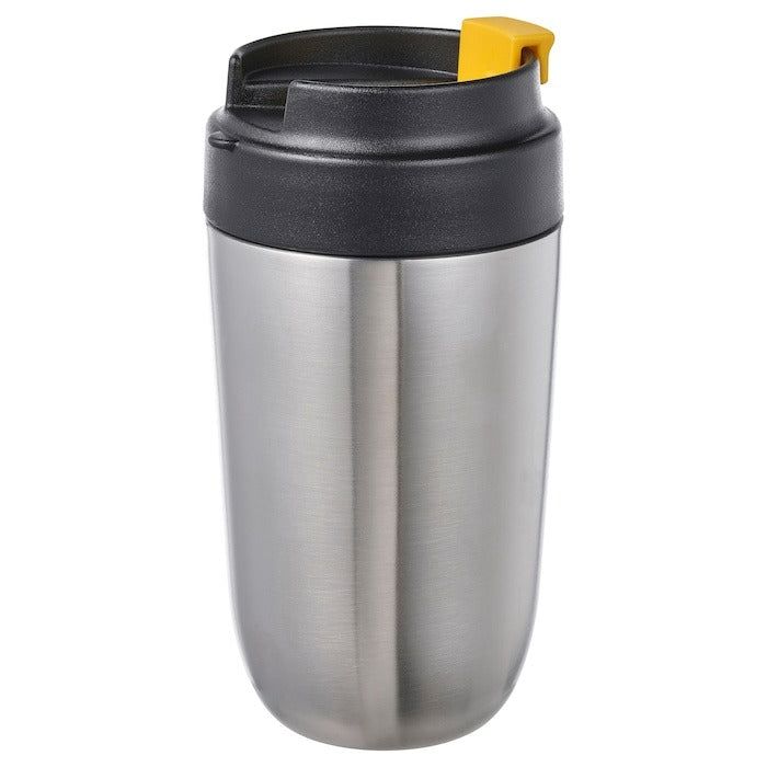 ENVALDIG Insulated travel mug, stainless steel/black, 35 cl