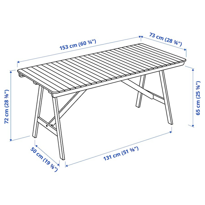 FALHOLMEN Table, outdoor, light brown stained, 153x73 cm