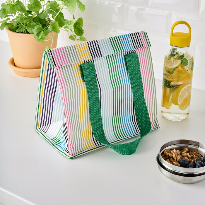 FLADDRIG Lunch bag, striped/multicolour, 25x16x27 cm