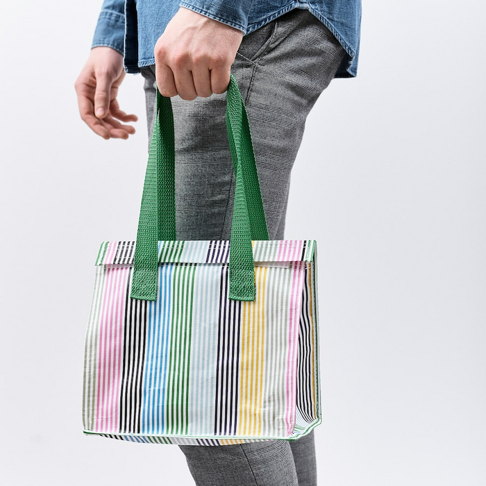 FLADDRIG Lunch bag, striped/multicolour, 25x16x27 cm