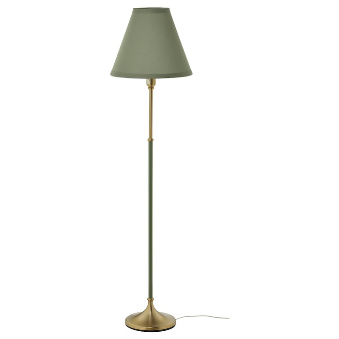 FLYGHOJD Floor lamp, brass/green-grey, 30543840