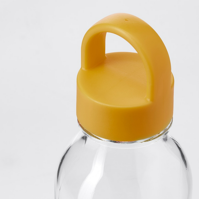 FORMSKON Water bottle, clear glass/yellow, 0.5 l