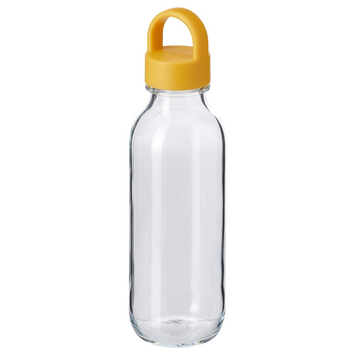 FORMSKON Water bottle, clear glass/yellow, 0.5 l