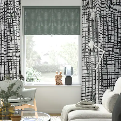 GRONKATTFOT Curtains, 1 pair, white/black, 145x250 cm