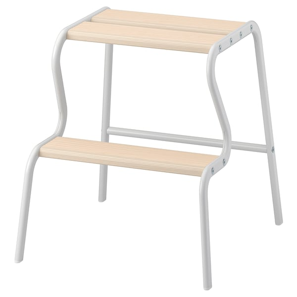 GRUBBAN Step stool, white/birch, 90442409