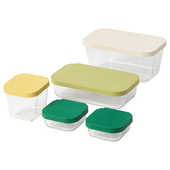 HAVSTOBIS Food container with lid, set of 5, transparent/multicolour