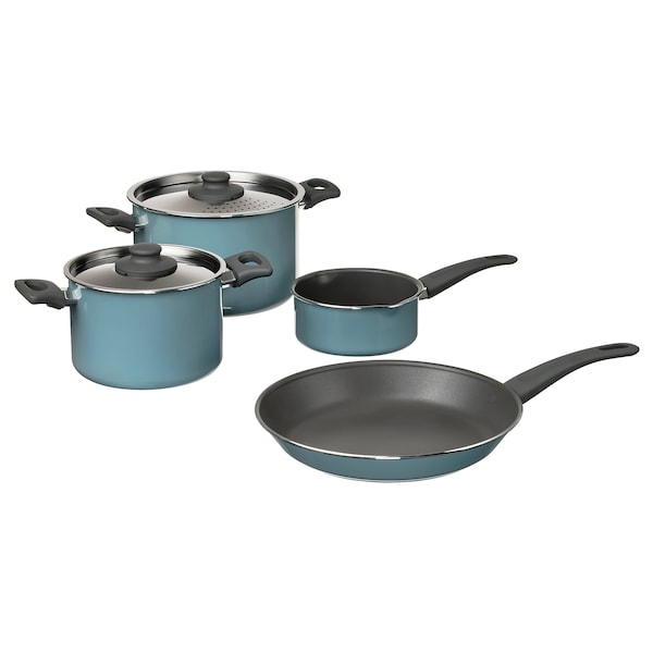 HEMLAGAD 6-piece cookware set, grey/grey-blue, 40558746