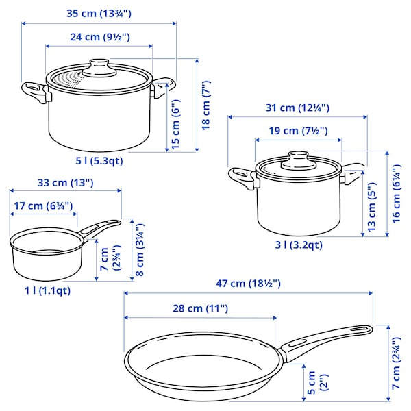 HEMLAGAD 6-piece cookware set, grey/grey-blue, 40558746