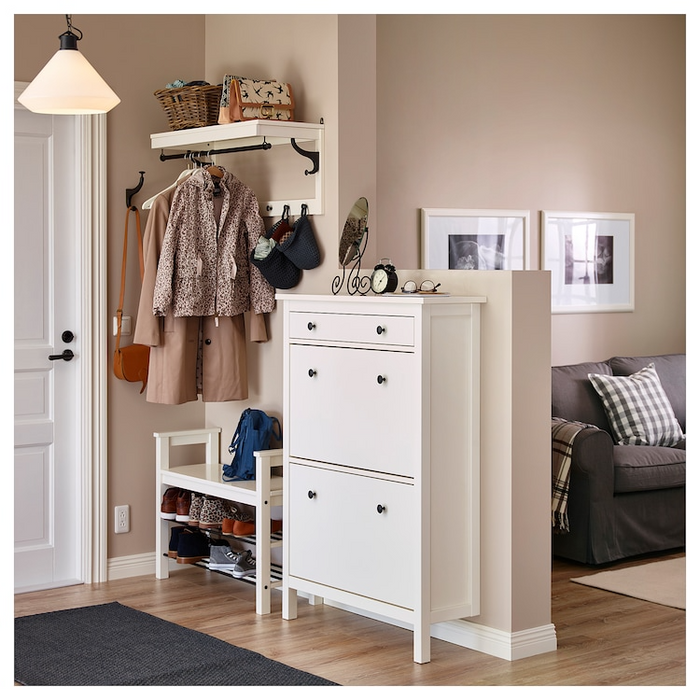 HEMNES Shoe cabinet with 2 compartments, white, 89x30x127 cm, 00169560