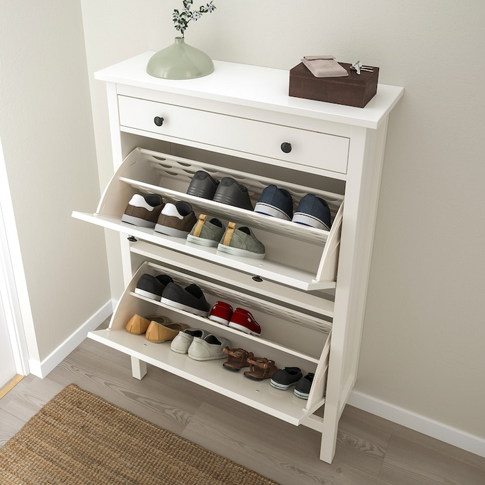 HEMNES Shoe cabinet with 2 compartments, white, 89x30x127 cm, 00169560