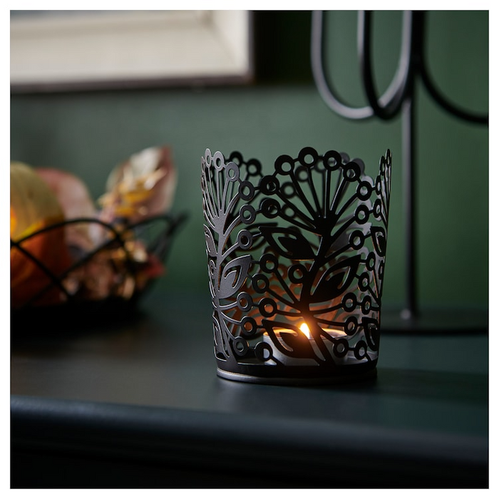 HOSTAGILLE Tealight holder, black, 11 cm, 80575485