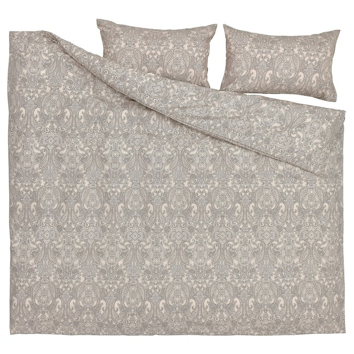 JATTEVALLMO Duvet cover and 2 pillowcases, beige/dark grey, 200x200/50x80 cm