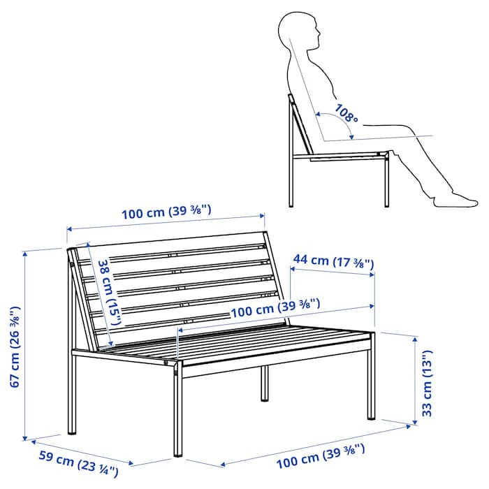 JOLPEN 2-seat sofa, outdoor, white/grey, 100x59x67 cm