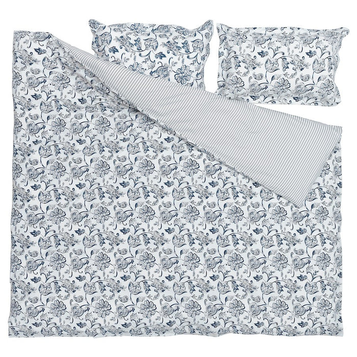 JUNIMAGNOLIA Duvet cover and 2 pillowcases, white/dark blue, 240x220/50x80 cm