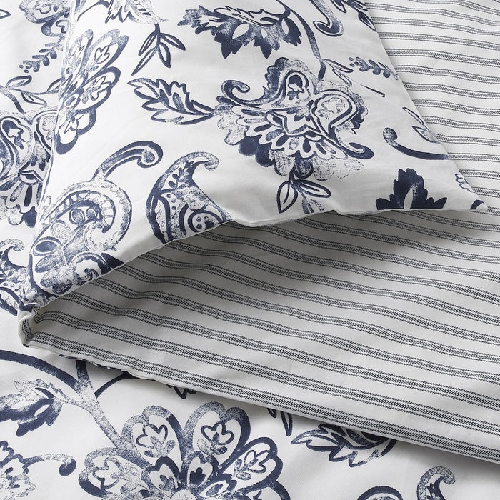 JUNIMAGNOLIA Duvet cover and 2 pillowcases, white/dark blue, 240x220/50x80 cm