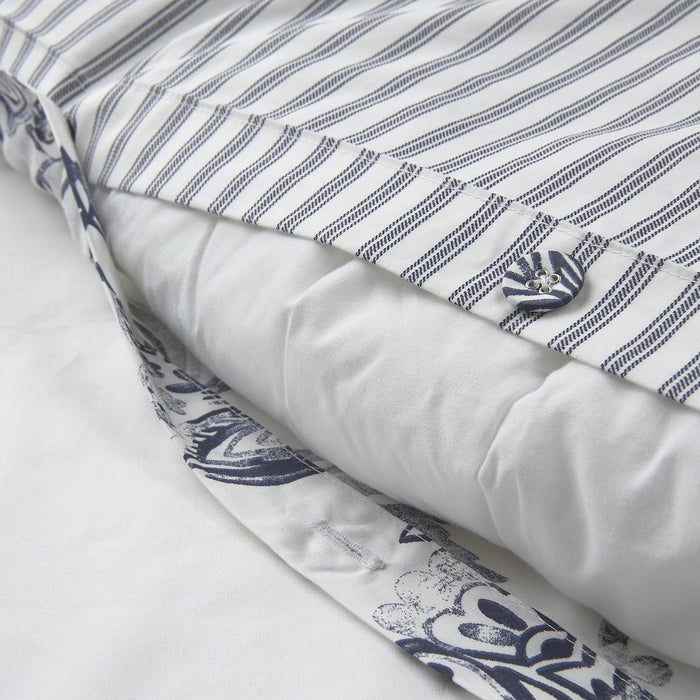 JUNIMAGNOLIA Duvet cover and 2 pillowcases, white/dark blue, 240x220/50x80 cm