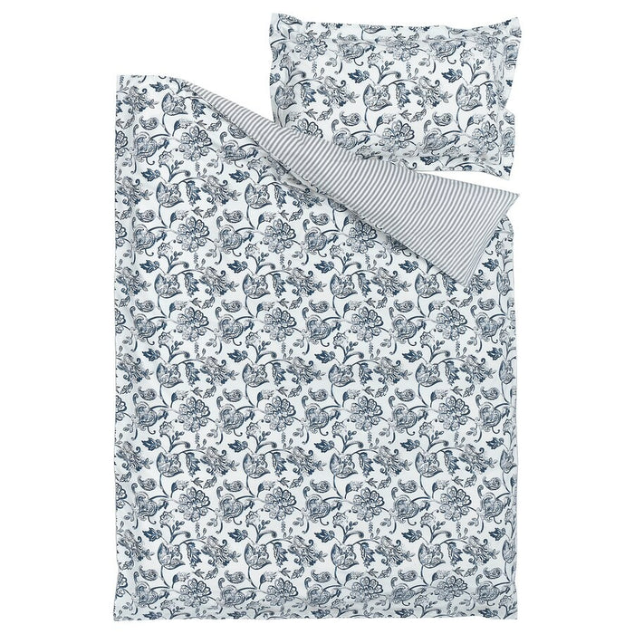 JUNIMAGNOLIA Duvet cover and pillowcase, white/dark blue, 150x200/50x80 cm