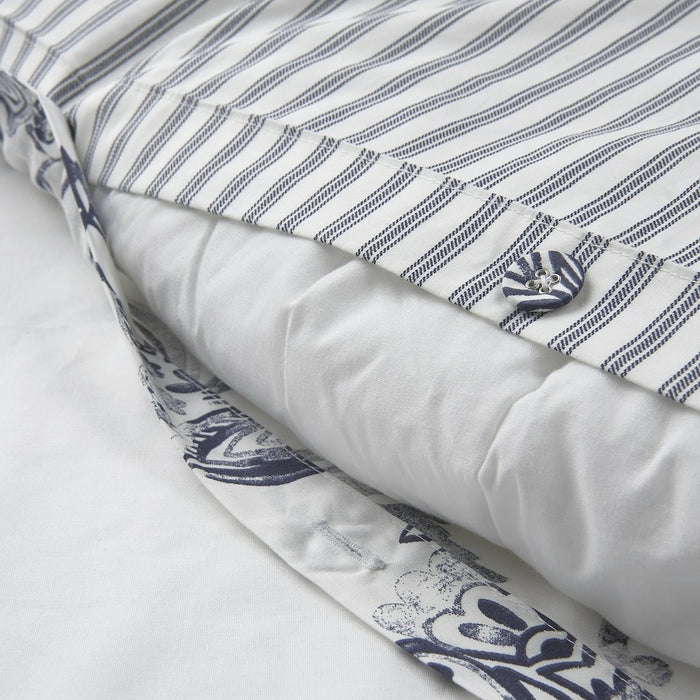 JUNIMAGNOLIA Duvet cover and pillowcase, white/dark blue, 150x200/50x80 cm