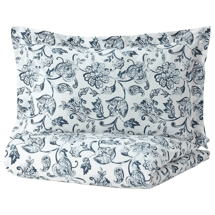 JUNIMAGNOLIA Duvet cover and pillowcase, white/dark blue, 150x200/50x80 cm