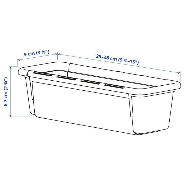 KACKLA Extendable box, white, 25-38x9 cm