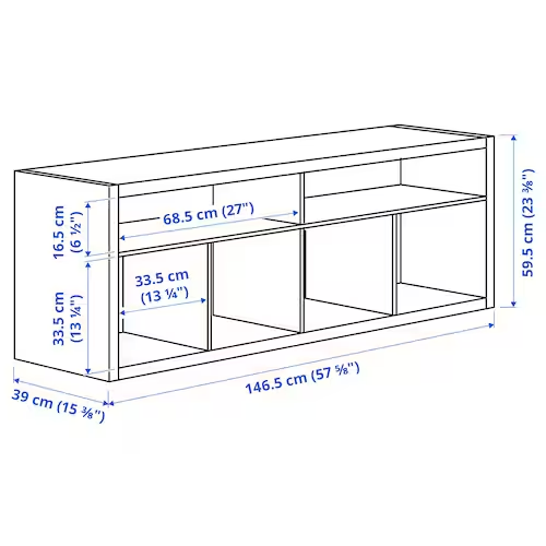 KALLAX TV bench, white stained oak effect, 147x60 cm