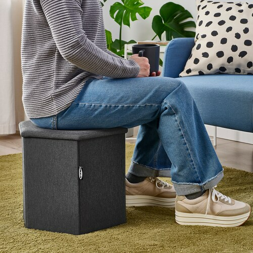 KJUGE Pouffe with storage, Knisa dark grey