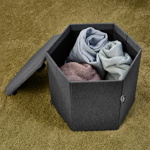 KJUGE Pouffe with storage, Knisa dark grey